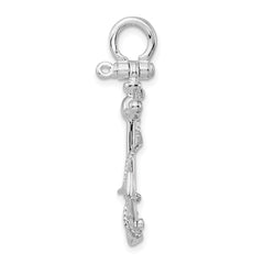 De-Ani Sterling Silver Rhodium-Plated Polished 3D Anchor with Rope Pendant