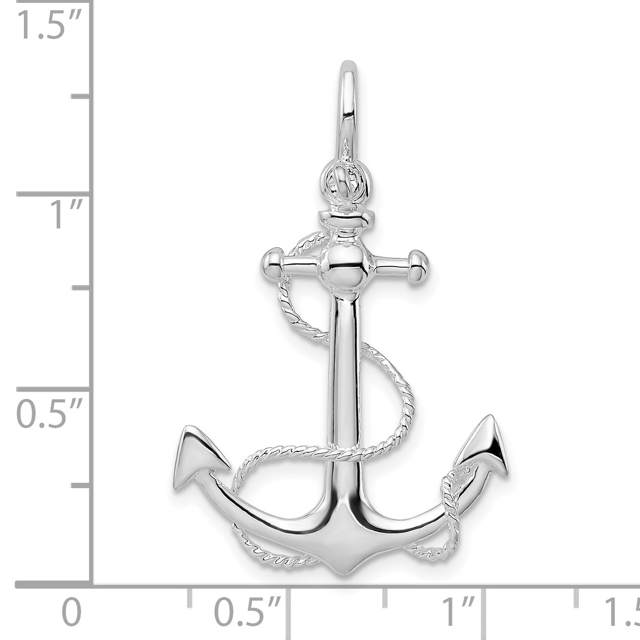 De-Ani Sterling Silver Rhodium-Plated Polished 3D Anchor with Rope Pendant