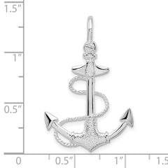 De-Ani Sterling Silver Rhodium-Plated Polished and Textured 3D Anchor with Rope Pendant