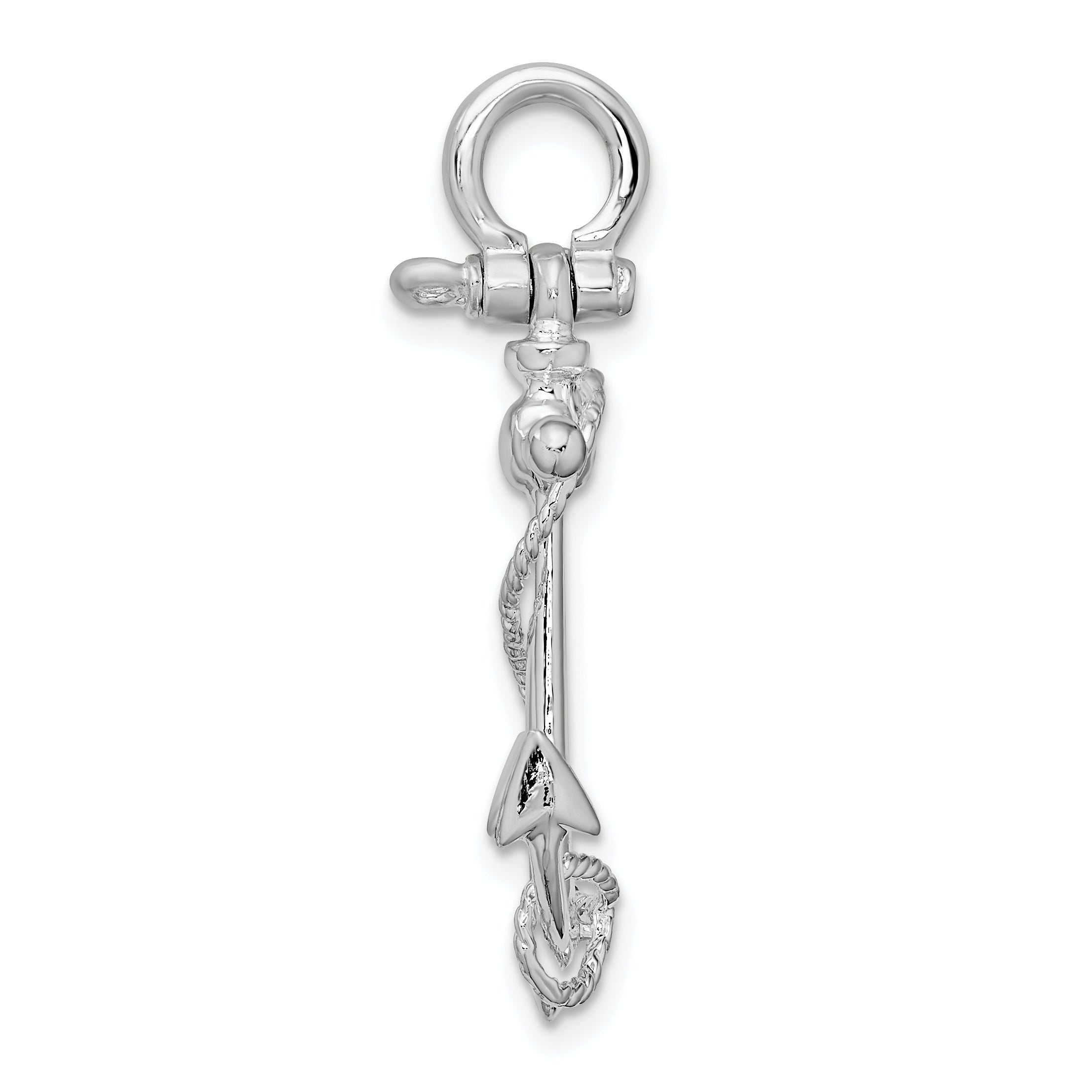 De-Ani Sterling Silver Rhodium-Plated Polished 3D Anchor with Rope Pendant