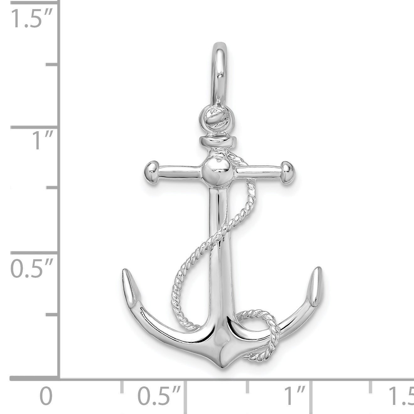 De-Ani Sterling Silver Rhodium-Plated Polished 3D Anchor with Rope Pendant