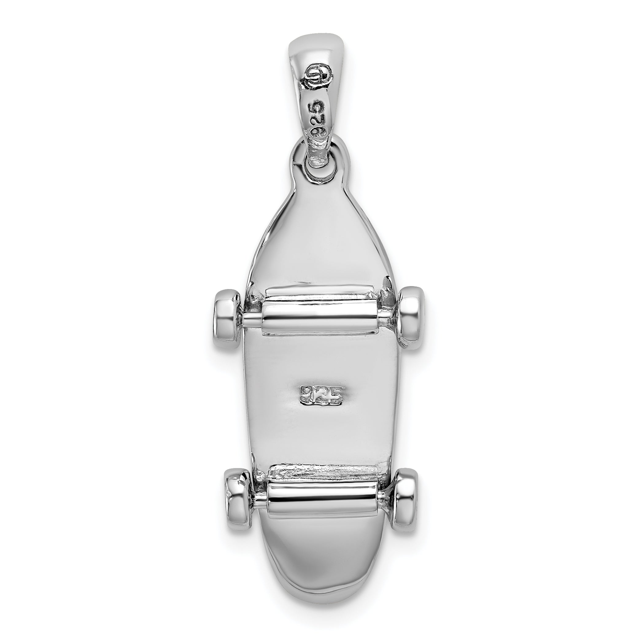 De-Ani Sterling Silver Rhodium-Plated Polished Moveable 3D Skateboard Pendant