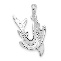 De-Ani Sterling Silver Rhodium-Plated Polished Jumping Shark Pendant