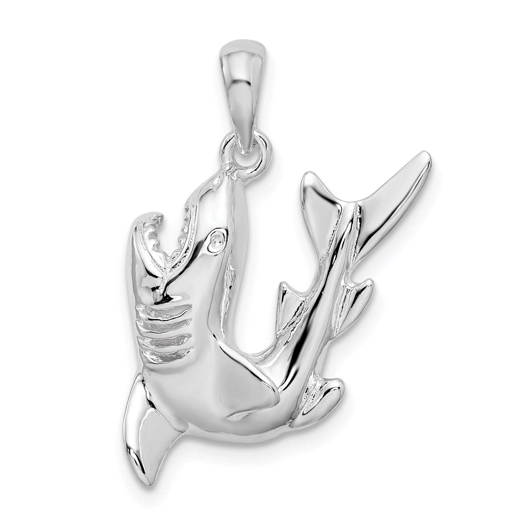 De-Ani Sterling Silver Rhodium-Plated Polished Jumping Shark Pendant