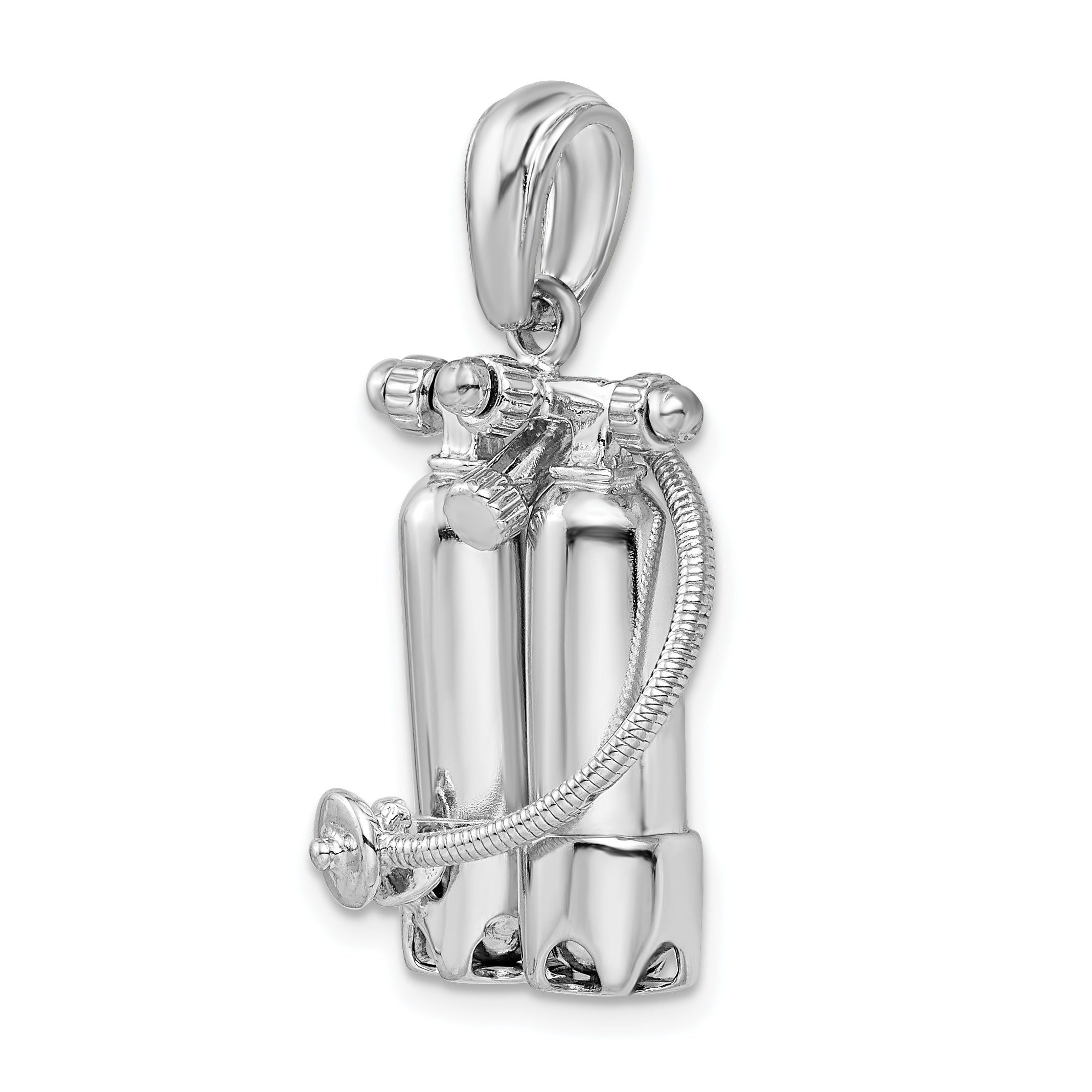 De-Ani Sterling Silver Rhodium-Plated Polished 3D Scuba Tanks with Hose Pendant