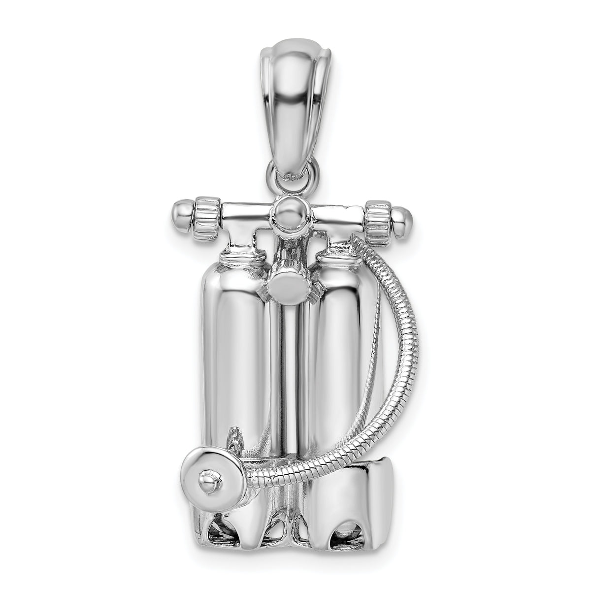 De-Ani Sterling Silver Rhodium-Plated Polished 3D Scuba Tanks with Hose Pendant