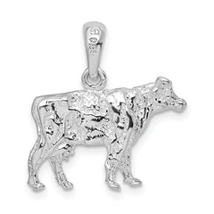 De-Ani Sterling Silver Rhodium-Plated Polished 3D Cow Pendant