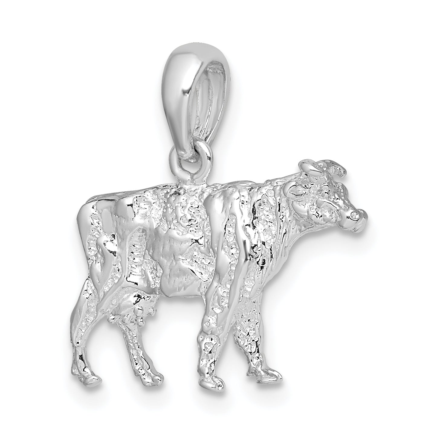 De-Ani Sterling Silver Rhodium-Plated Polished 3D Cow Pendant