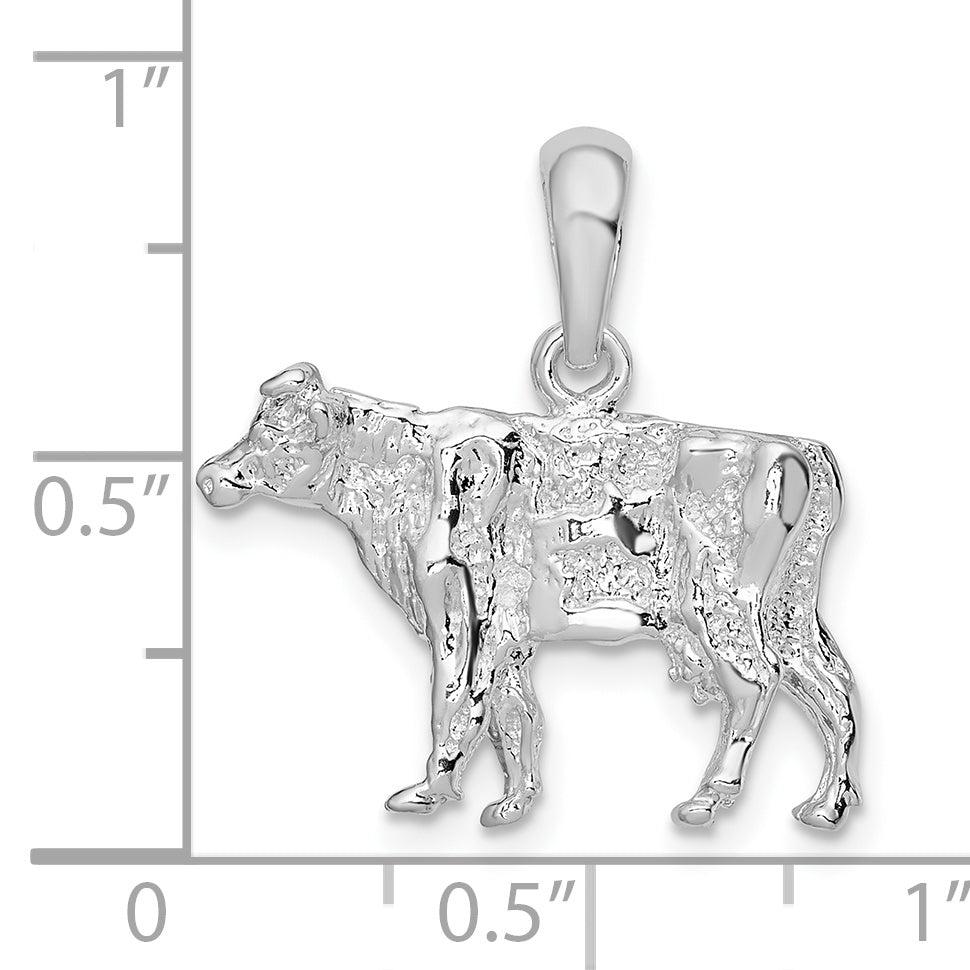 De-Ani Sterling Silver Rhodium-Plated Polished 3D Cow Pendant