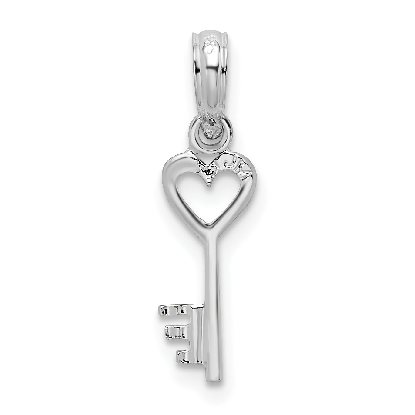 De-Ani Sterling Silver Rhodium-Plated Polished Key with Heart Top Pendant