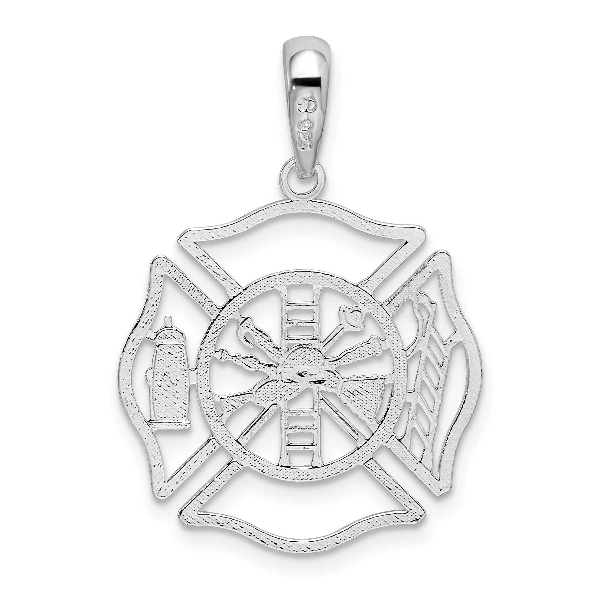 De-Ani Sterling Silver Polished Cut-Out Fireman Shield Pendant