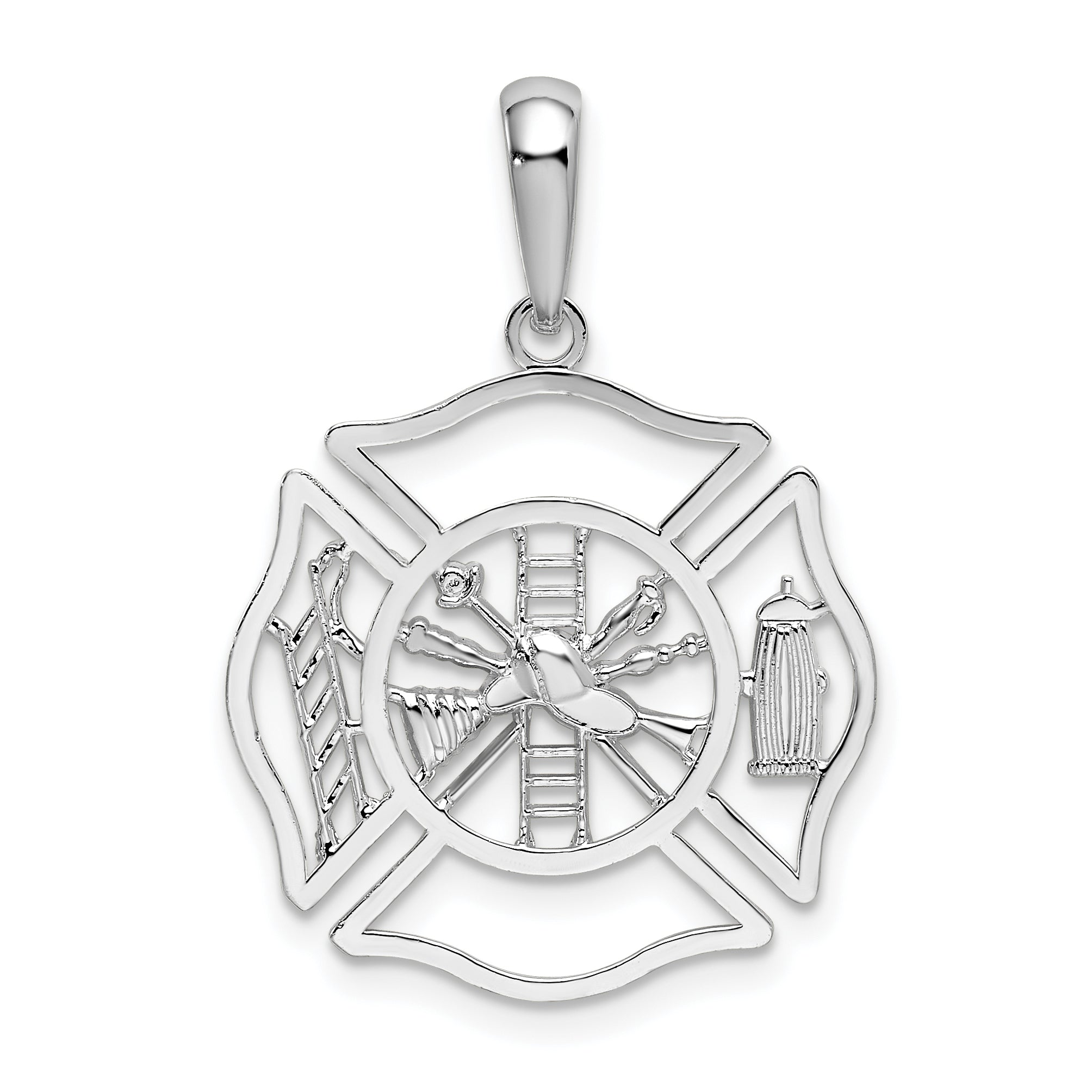 De-Ani Sterling Silver Polished Cut-Out Fireman Shield Pendant