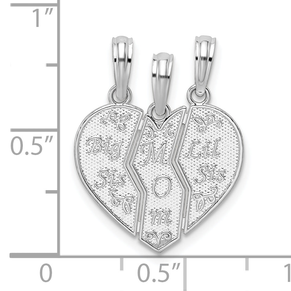 De-Ani Sterling Silver Textured Big Sis / Mom / Lil Sis Break Apart Pendant