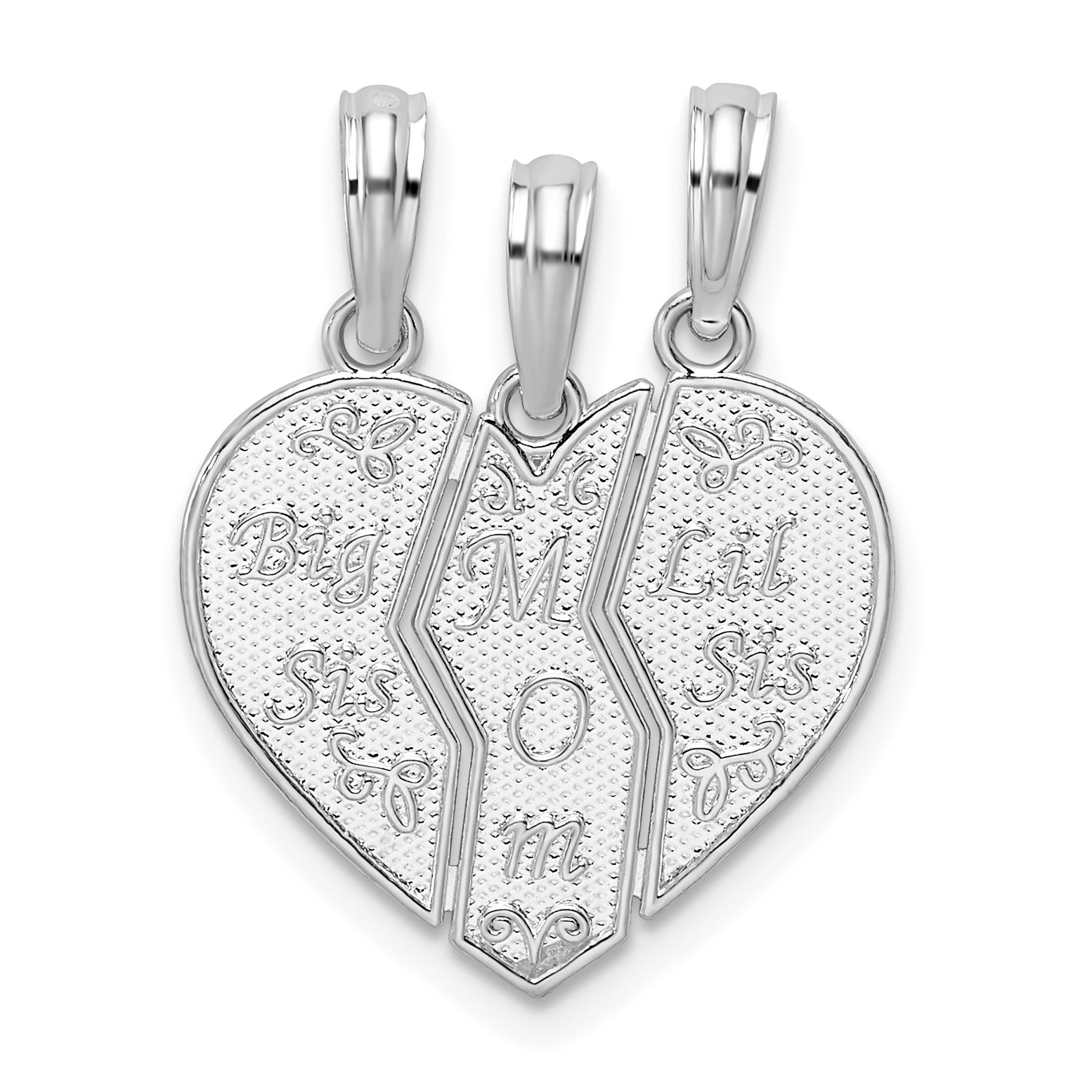 De-Ani Sterling Silver Textured Big Sis / Mom / Lil Sis Break Apart Pendant