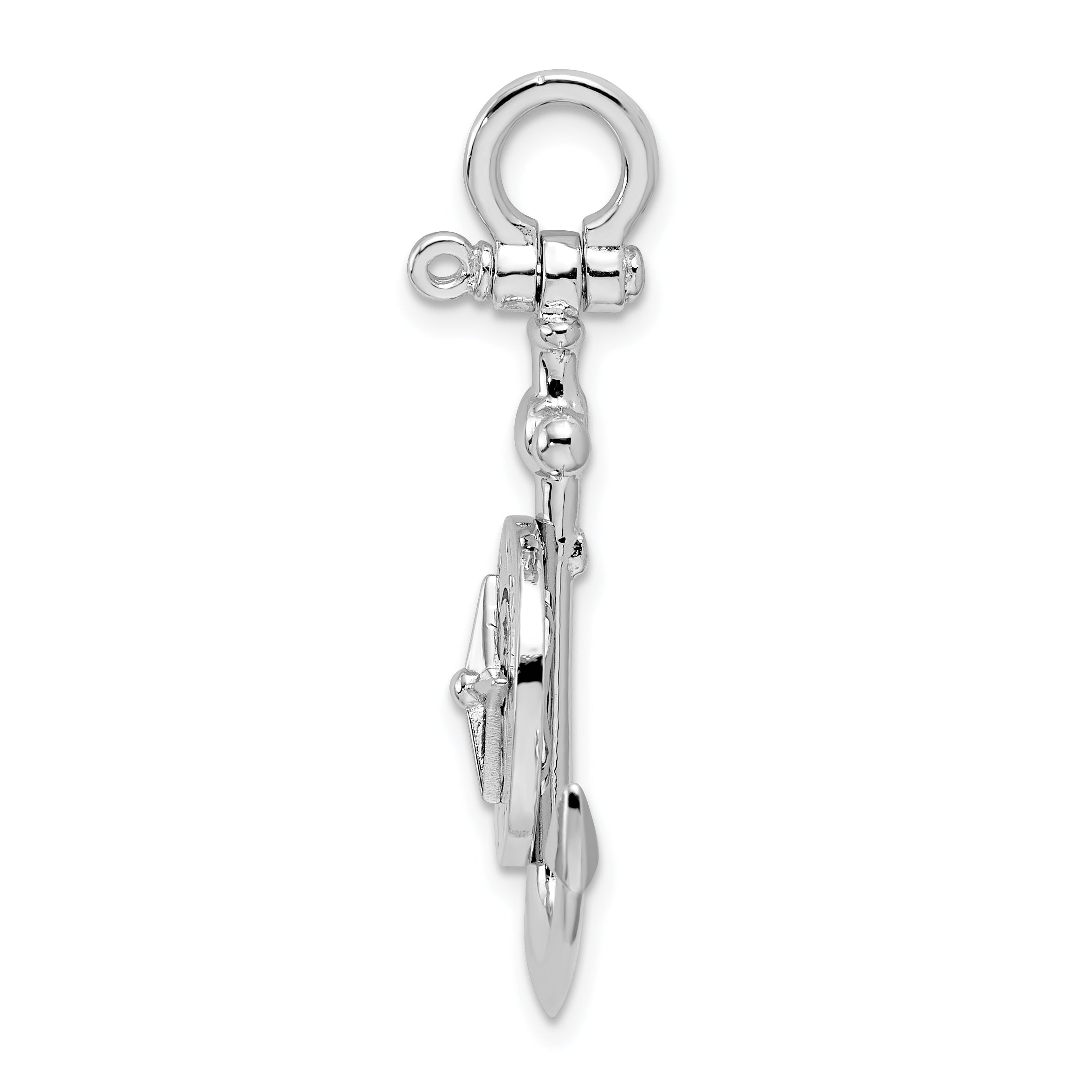 De-Ani Sterling Silver Rhodium-Plated 3D Small Anchor with Compass Pendant