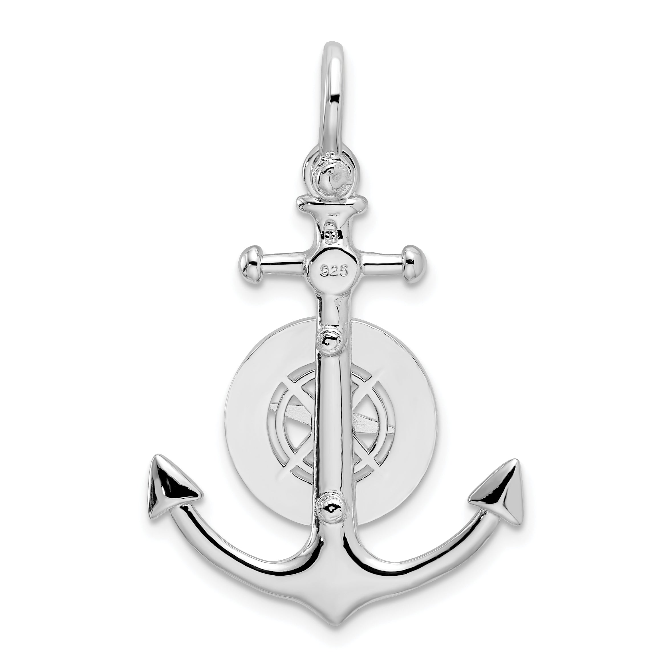 De-Ani Sterling Silver Rhodium-Plated 3D Small Anchor with Compass Pendant