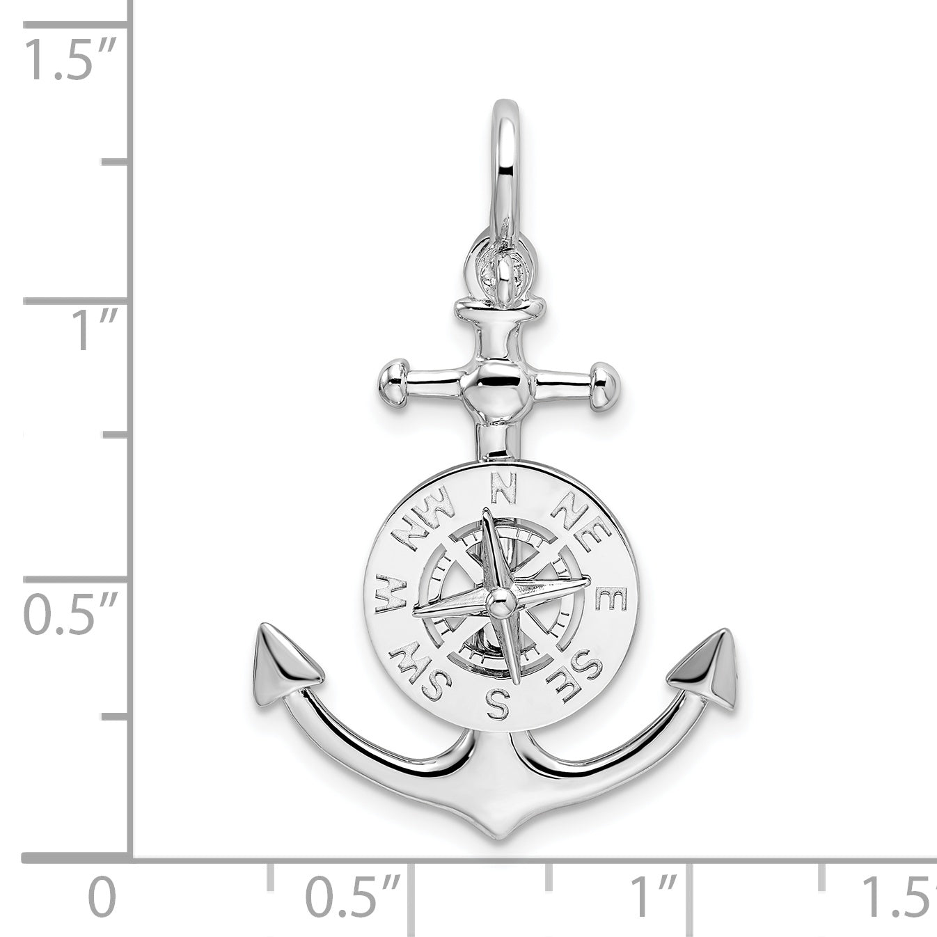 De-Ani Sterling Silver Rhodium-Plated 3D Small Anchor with Compass Pendant