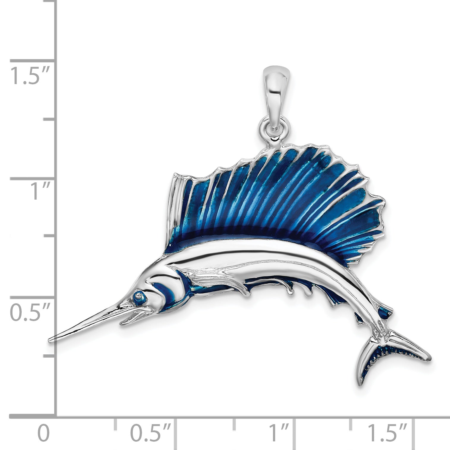 De-Ani Sterling Silver Rhodium-Plated Polished Enameled Sailfish Pendant