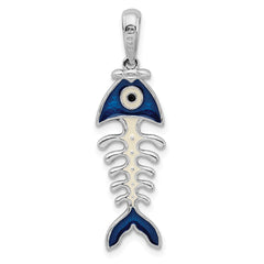 De-Ani Sterling Silver Rhodium-Plated Polished 3D Enameled Fishbone Pendant