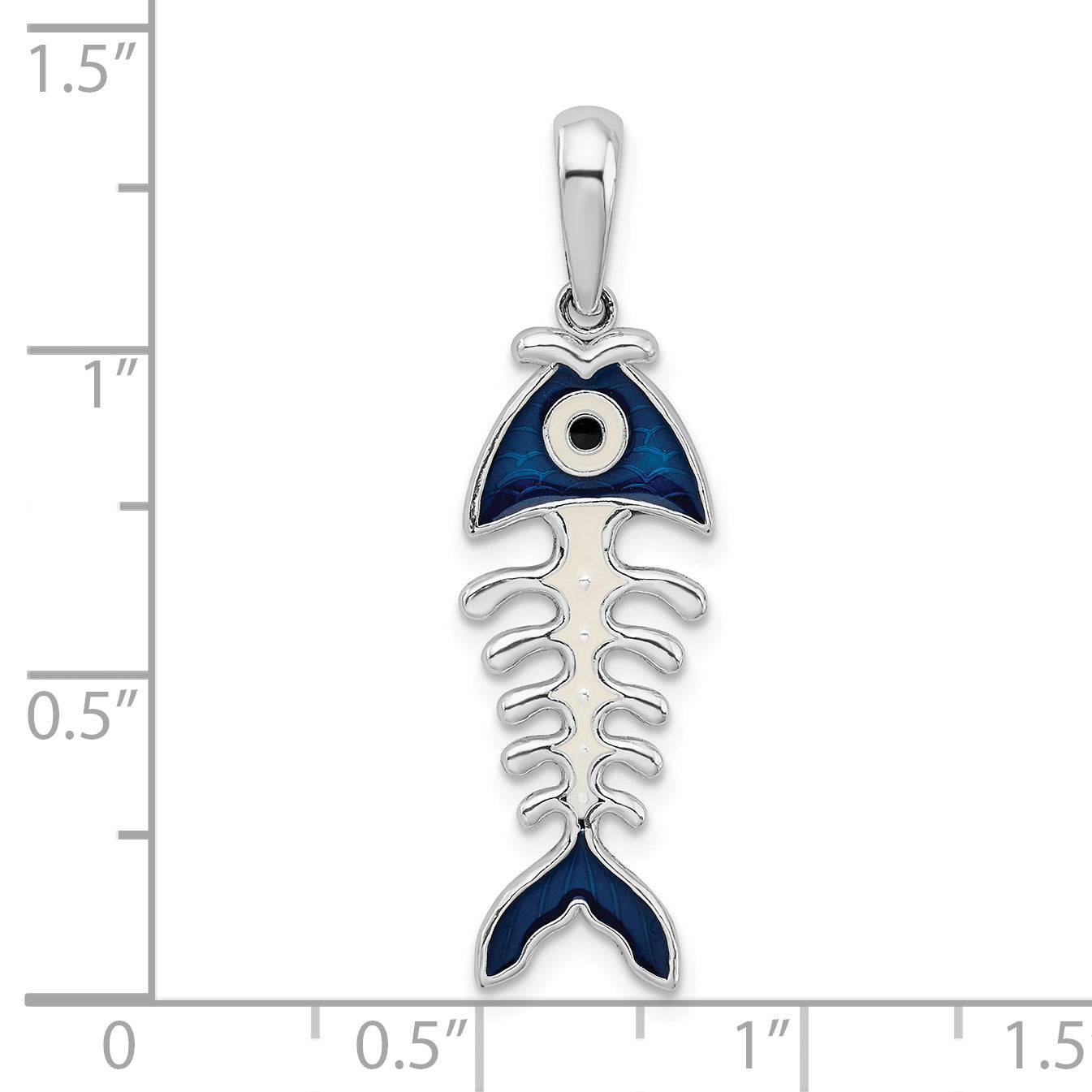 De-Ani Sterling Silver Rhodium-Plated Polished 3D Enameled Fishbone Pendant