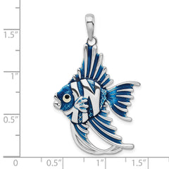 De-Ani Sterling Silver Rhodium-Plated Polished Enameled Angel Fish Pendant