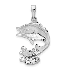 De-Ani Sterling Silver Rhodium-Plated Enameled Jumping Bass Fish Pendant