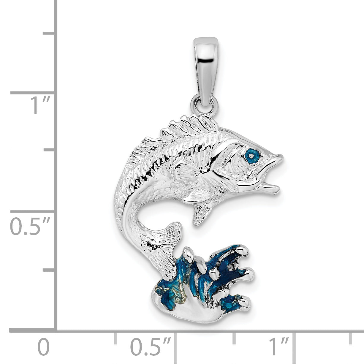 De-Ani Sterling Silver Rhodium-Plated Enameled Jumping Bass Fish Pendant