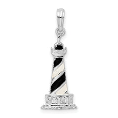 De-Ani Sterling Silver Rhodium-Plated Enameled Cape Hatteras Lighthouse Pendant