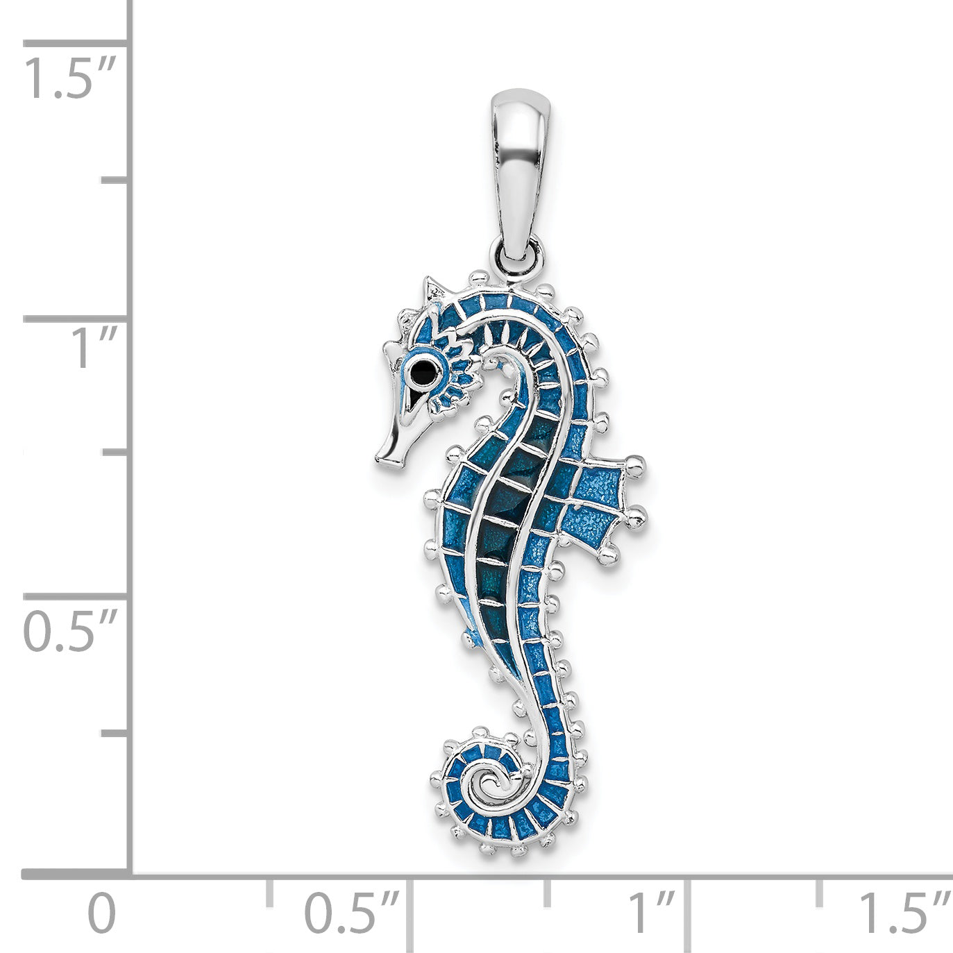 De-Ani Sterling Silver Rhodium-Plated Polished 3D Enameled Blue Seahorse Pendant