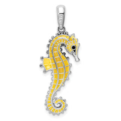 De-Ani Sterling Silver Rhodium-Plated 3D Enameled Yellow Seahorse Pendant