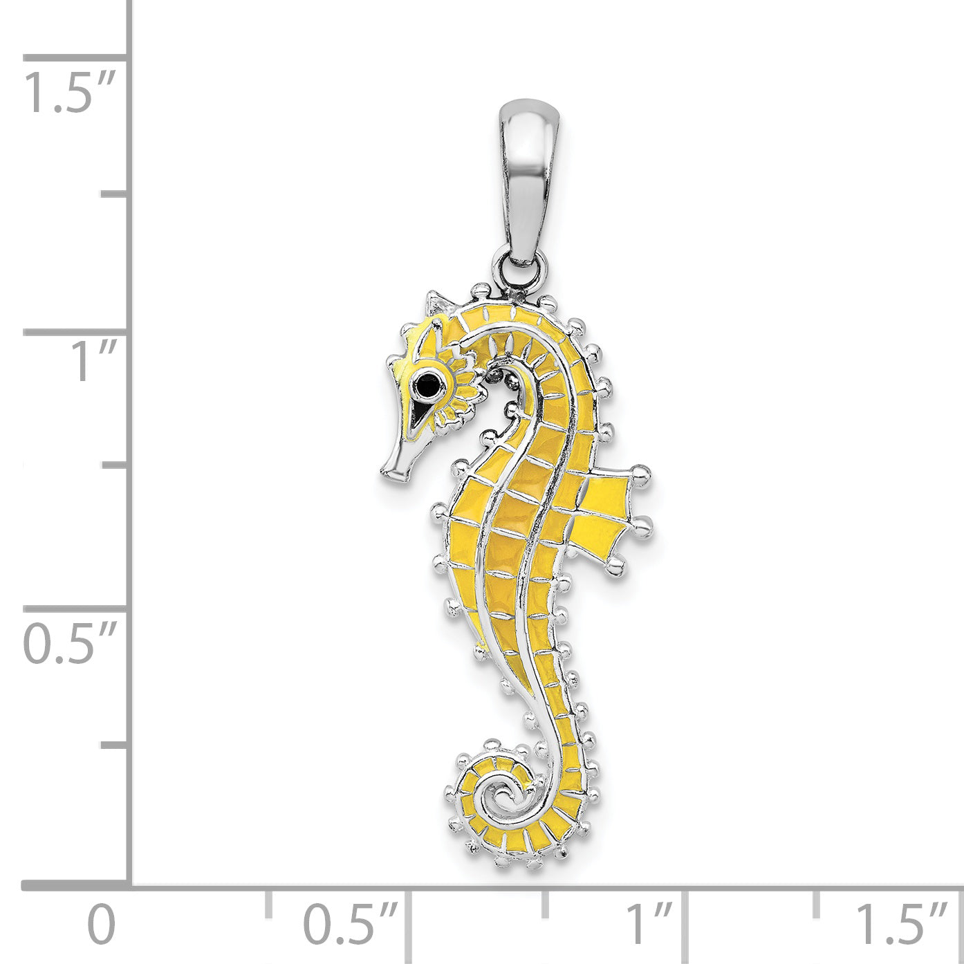 De-Ani Sterling Silver Rhodium-Plated 3D Enameled Yellow Seahorse Pendant