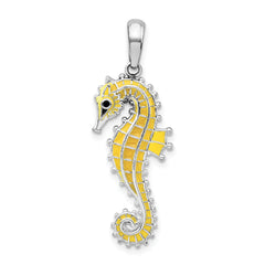 De-Ani Sterling Silver Rhodium-Plated 3D Enameled Yellow Seahorse Pendant