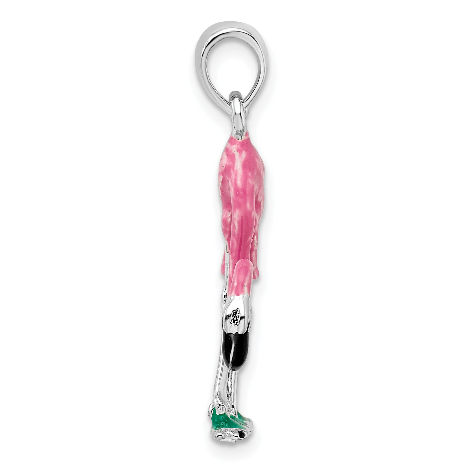 De-Ani Sterling Silver Rhodium-Plated Polished 3D Pink Flamingo Pendant