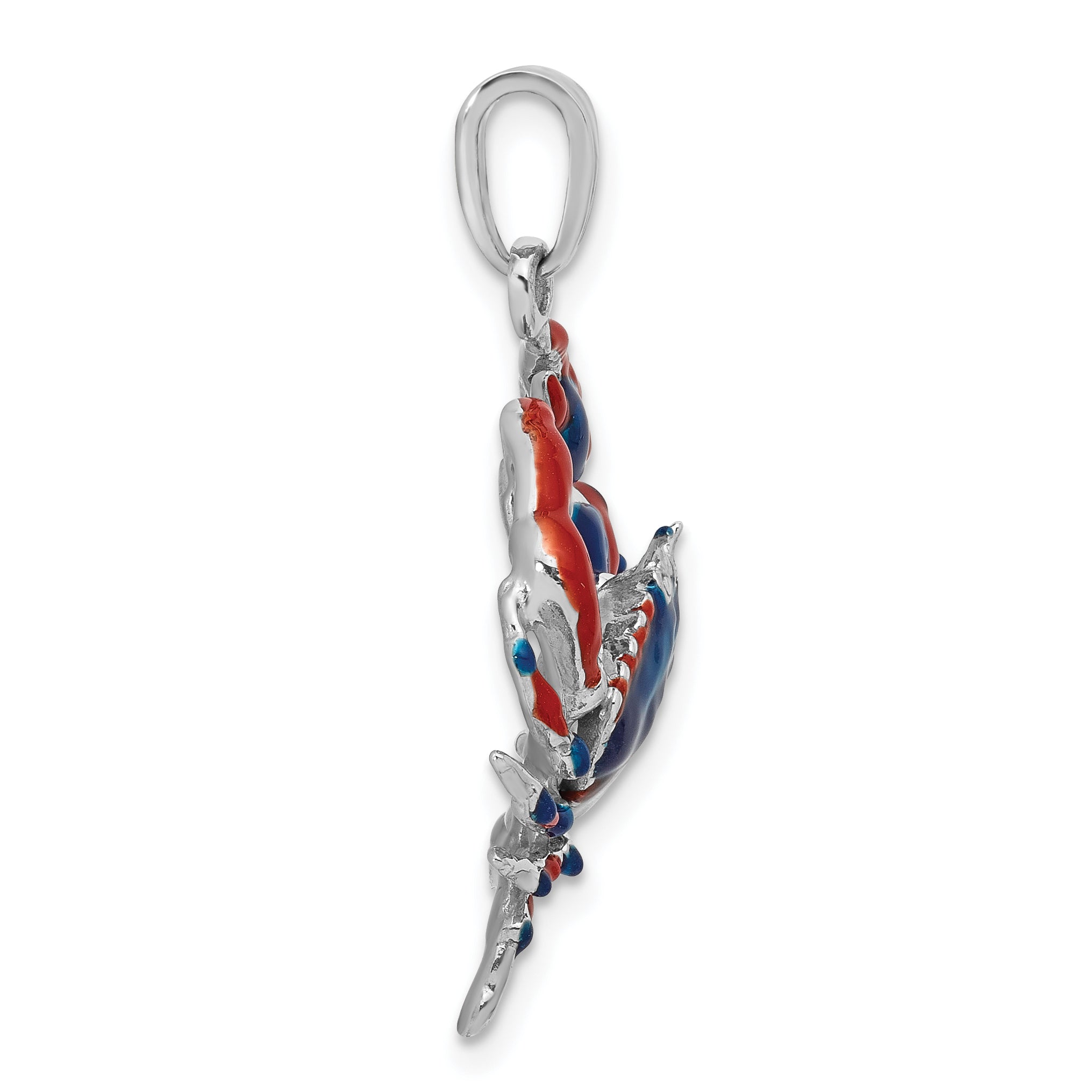 De-Ani Sterling Silver Rhodium-Plated Polished Enameled Blue Stone Crab Pendant