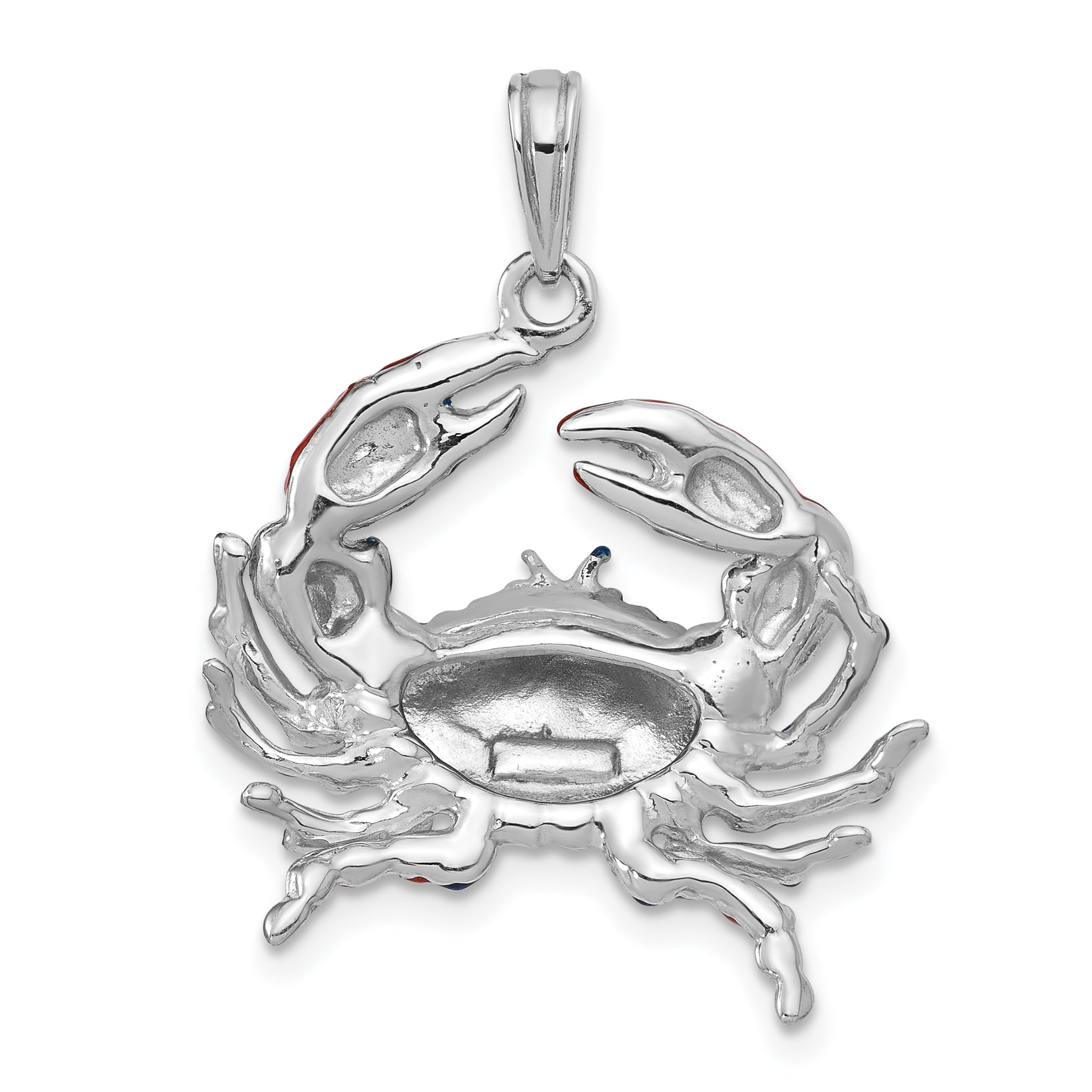 De-Ani Sterling Silver Rhodium-Plated Polished Enameled Blue Stone Crab Pendant