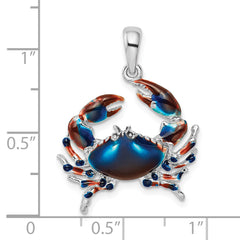 De-Ani Sterling Silver Rhodium-Plated Polished Enameled Blue Stone Crab Pendant