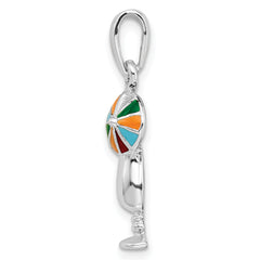 De-Ani Sterling Silver Rhodium-Plated Polished Enameled Tropical Drink Pendant