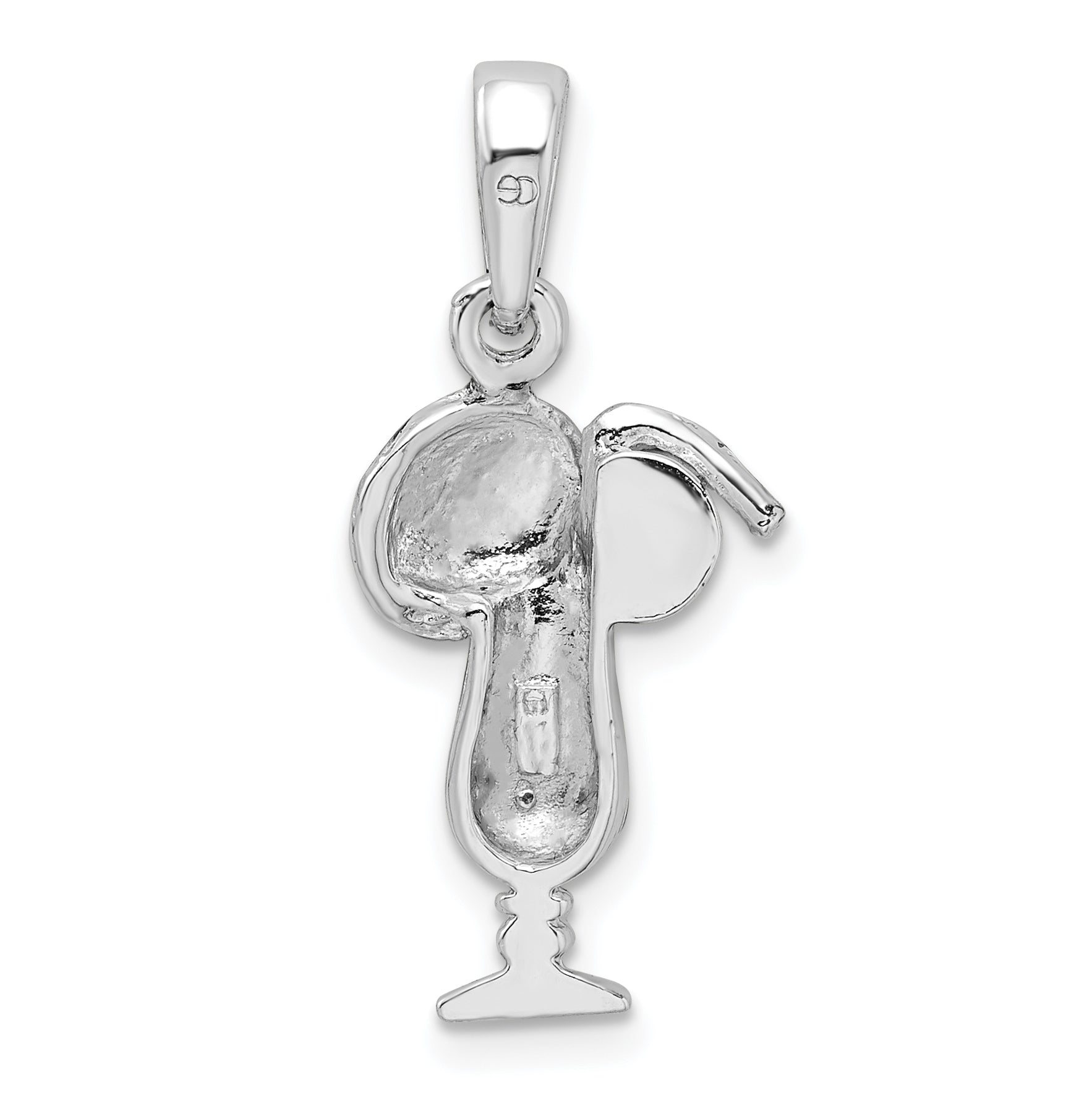 De-Ani Sterling Silver Rhodium-Plated Polished Enameled Tropical Drink Pendant