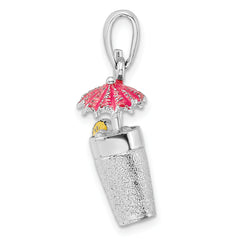 De-Ani Sterling Silver Rhodium-Plated 3D Enameled Cocktail Drink Pendant