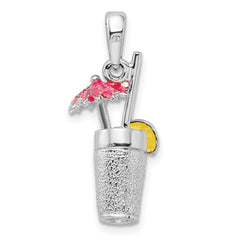 De-Ani Sterling Silver Rhodium-Plated 3D Enameled Cocktail Drink Pendant