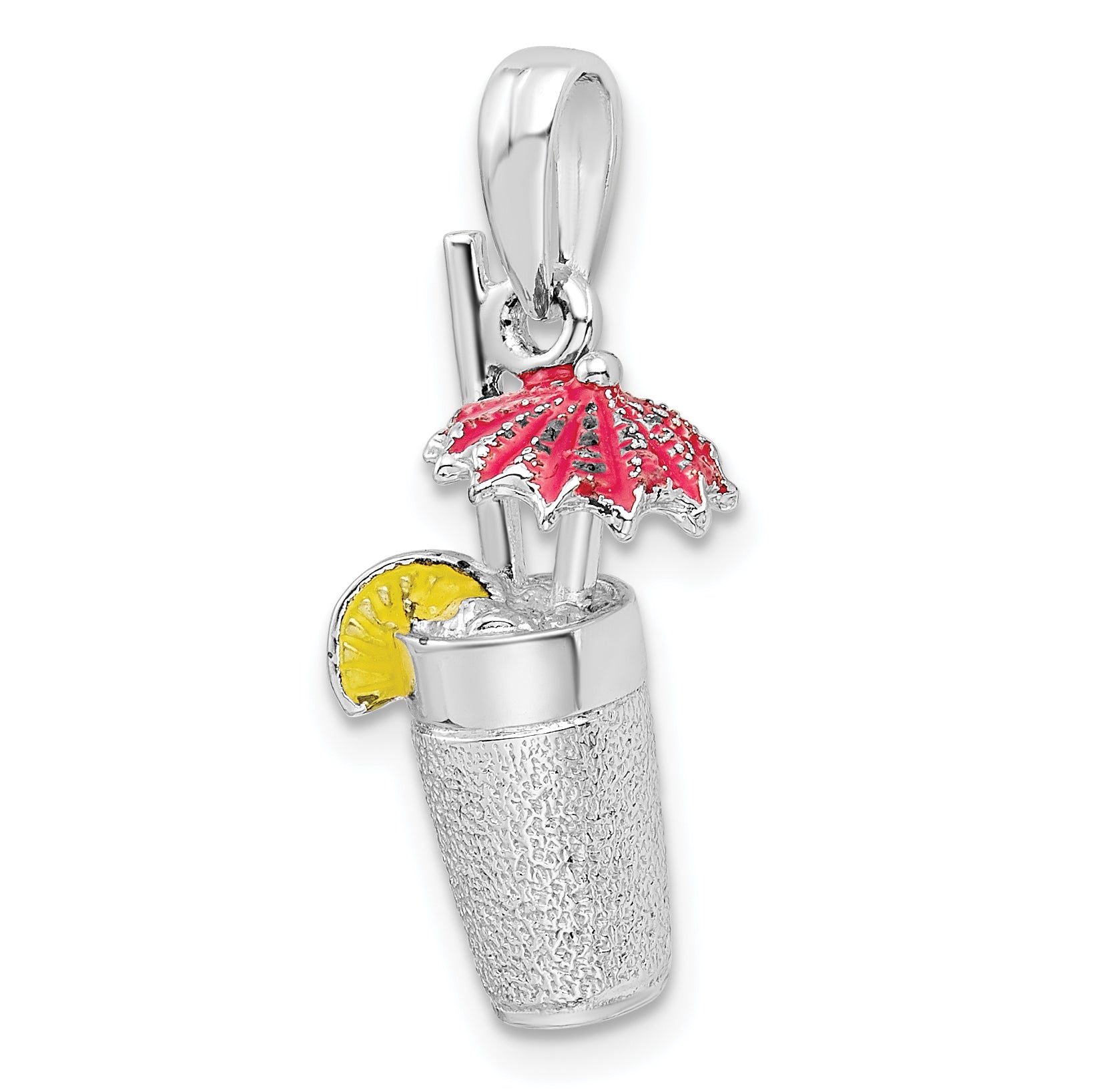 De-Ani Sterling Silver Rhodium-Plated 3D Enameled Cocktail Drink Pendant