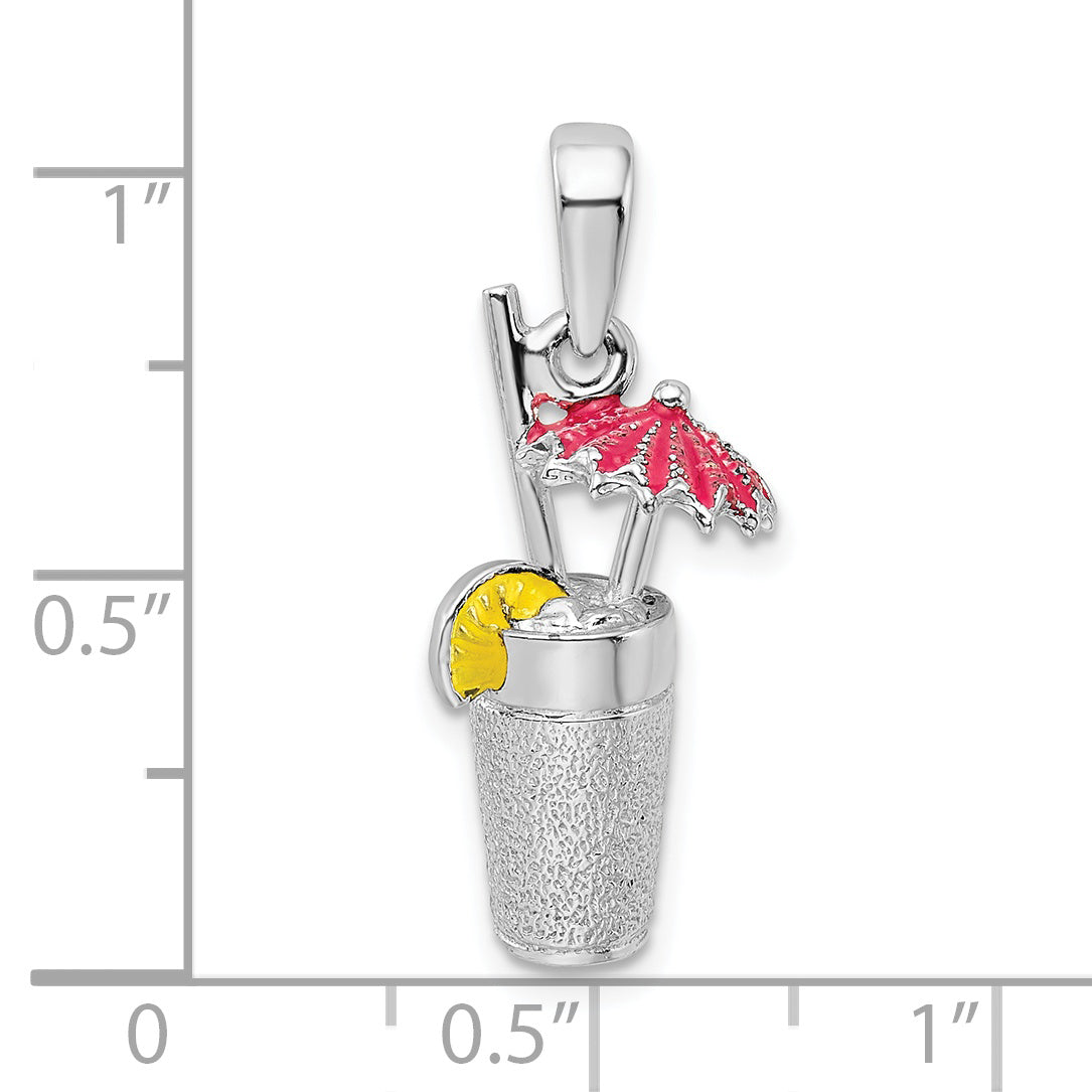 De-Ani Sterling Silver Rhodium-Plated 3D Enameled Cocktail Drink Pendant