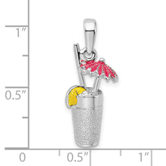 De-Ani Sterling Silver Rhodium-Plated 3D Enameled Cocktail Drink Pendant