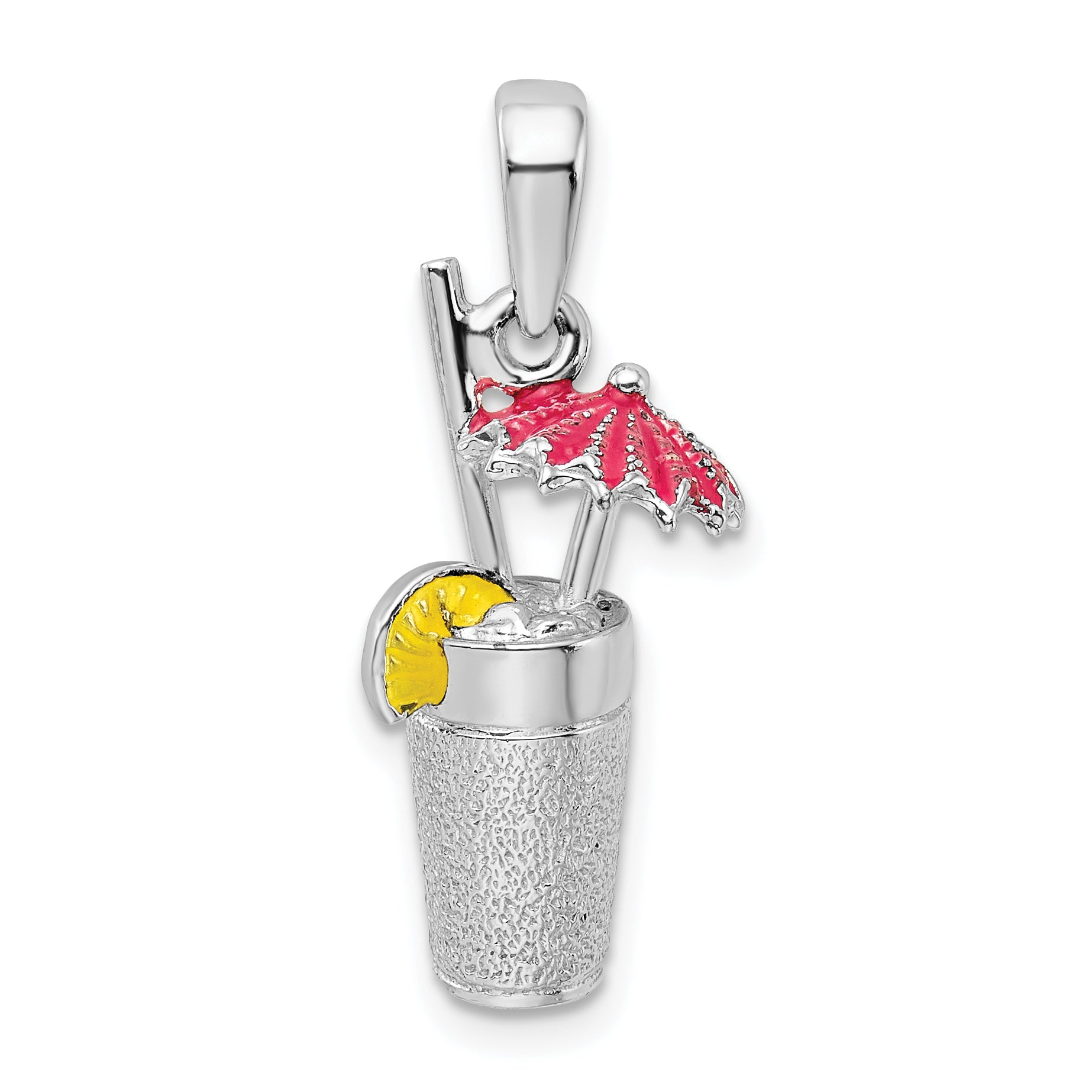 De-Ani Sterling Silver Rhodium-Plated 3D Enameled Cocktail Drink Pendant