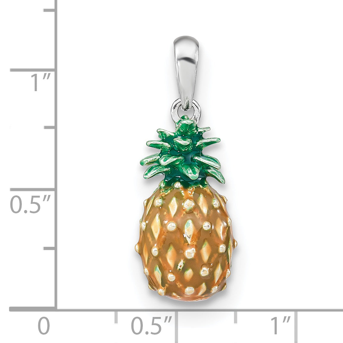 De-Ani Sterling Silver Rhodium-Plated Polished 3D Enameled Pineapple Pendant