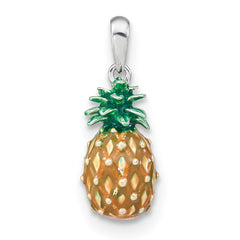 De-Ani Sterling Silver Rhodium-Plated Polished 3D Enameled Pineapple Pendant