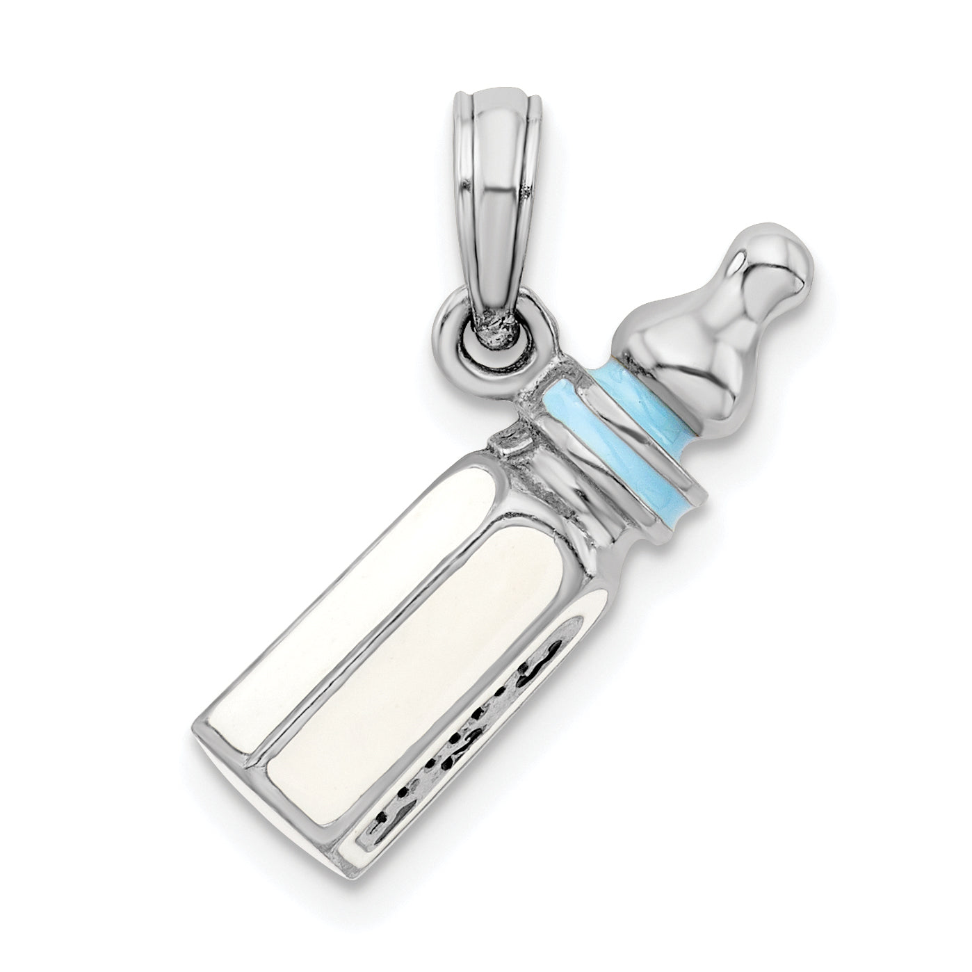 De-Ani Sterling Silver Rhodium-Plated Polished 3D Blue Baby Bottle Pendant