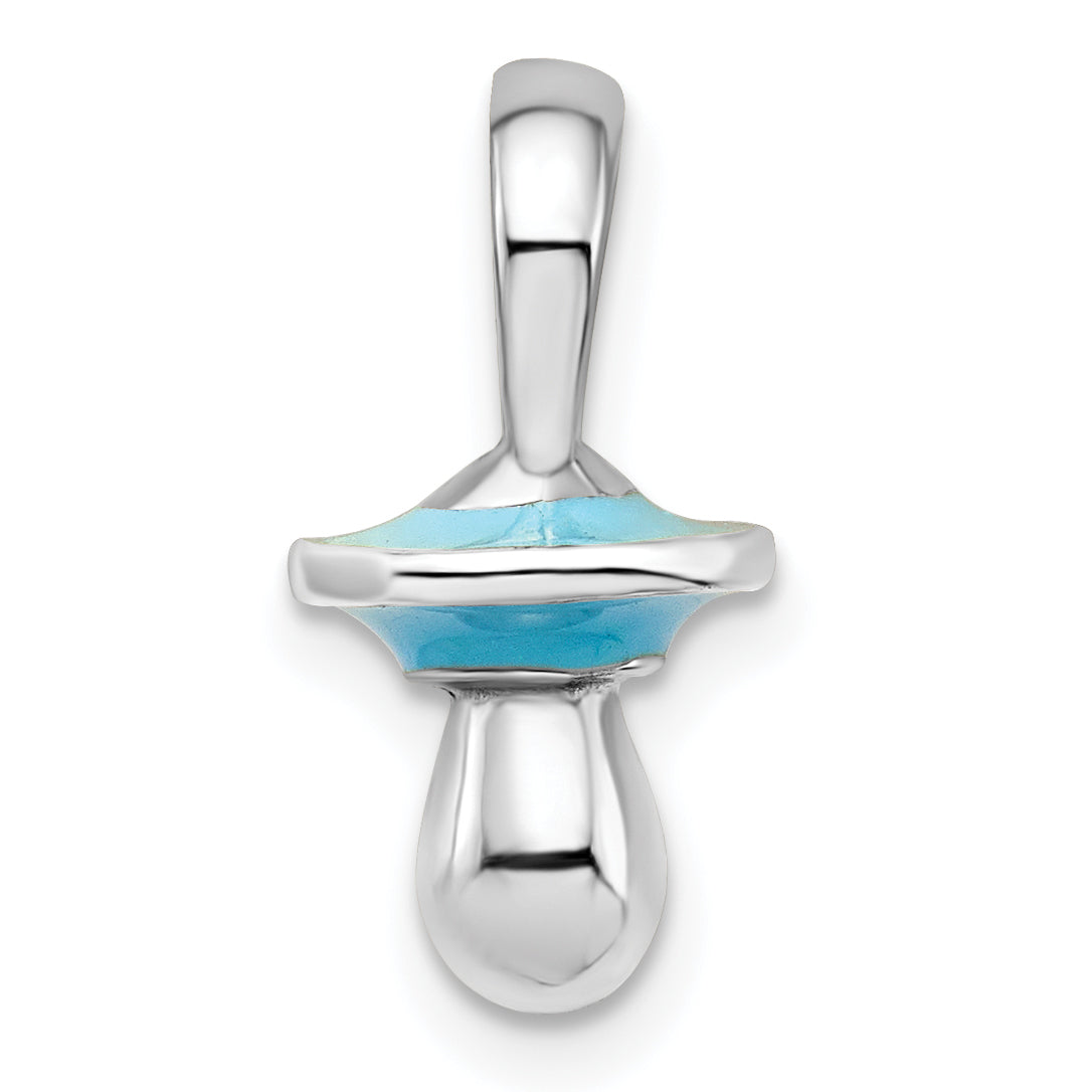 De-Ani Sterling Silver Rhodium-Plated 3D Blue Enameled Pacifier Pendant