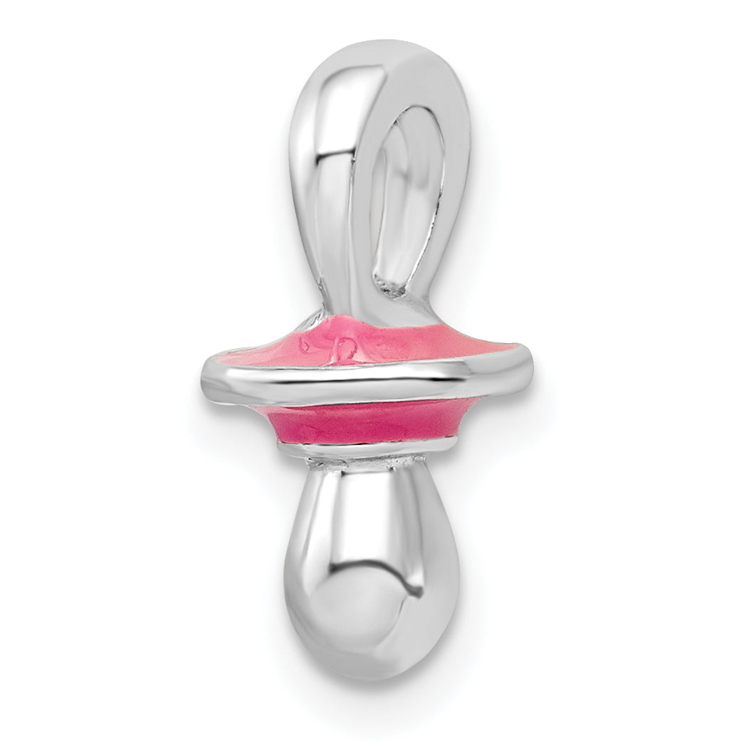 De-Ani Sterling Silver Rhodium-Plated 3D Pink Enameled Pacifier Pendant