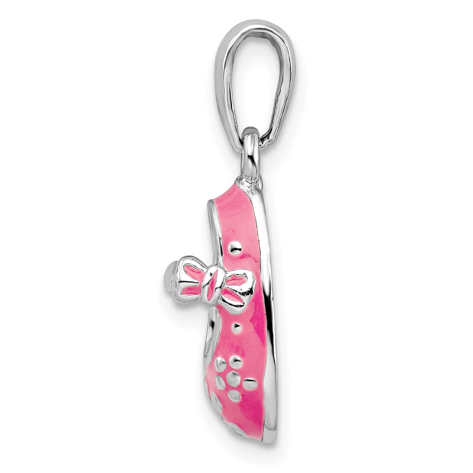 De-Ani Sterling Silver Rhodium-Plated 3D Pink Enameled Baby Shoe Pendant